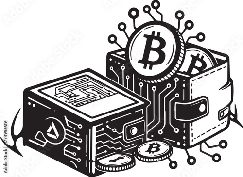 Abstract Tribal Digital Wallets with Bitcoin and Cryptocurrency