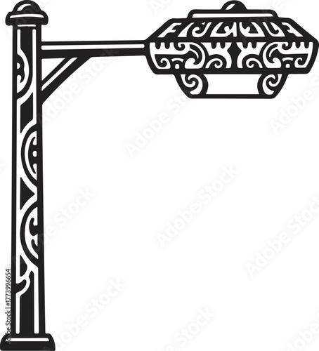 Ornate vector illustration of a vintage street lamp with tribal