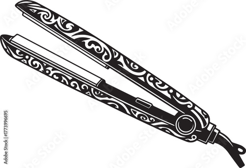 Intricate patterned hair straightener, stylized vector illustrat