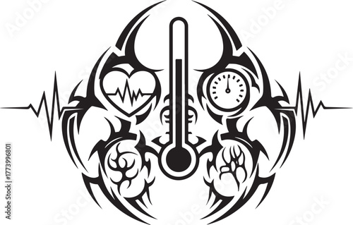 Tribal Tattoo Artwork of Vital Signs Featuring Heart Rate, Therm