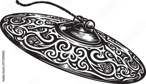 Stylized Cymbal Illustration with Tribal Tattoo Inspired Ornamen