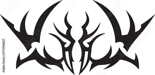 Dynamic tribal graphic design showcasing symbolic abstract ornam