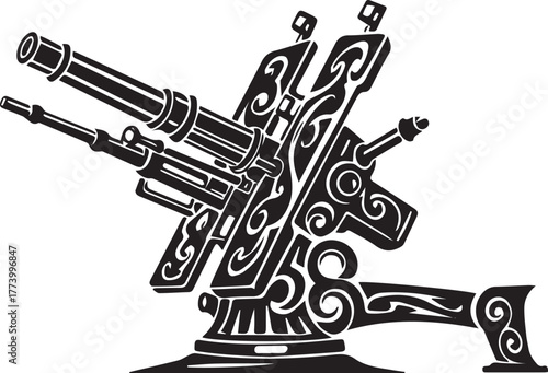 Ornamental Anti-Aircraft Gun: A Tribal Tattoo Style Illustration