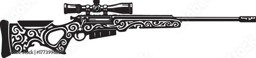 Ornate Sniper Rifle Illustration with Tribal Tattoo-Inspired Orn