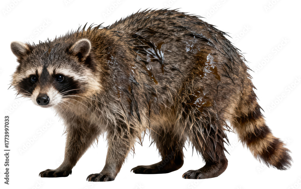 Fototapeta premium Wet Raccoon Isolated on White Background