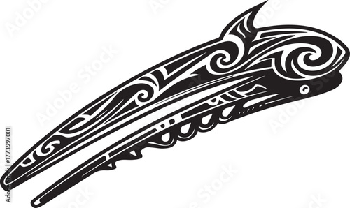 Detailed tribal patterned hair clip illustration with black and