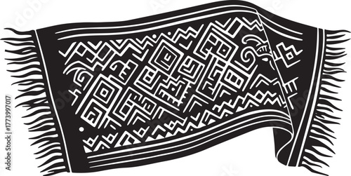 Monochrome Abstract Woven Rug Illustration Featuring Geometric P