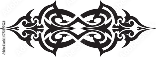 Intricate symmetrical design element featuring bold curves and t