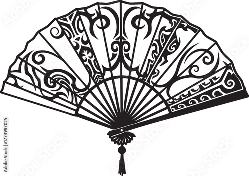 Ornate tribal fan design, vector illustration of a traditional h