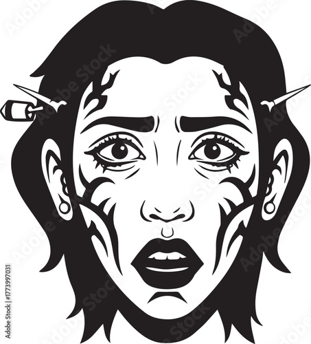 Tribal art stylized portrait of a person with expressive facial