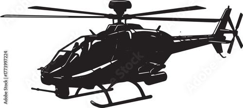 Silhouette Illustration of a Tactical Helicopter in Flight Ready