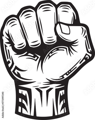Stylized Fist Graphic with Tribal-Inspired Design for Strength C