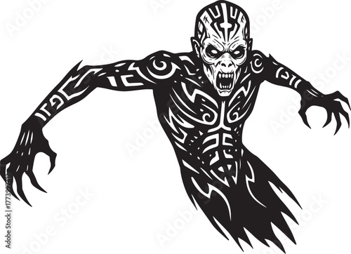 Stylized Tribal Ghoul Vector Art for Horror Theme Creative Desig