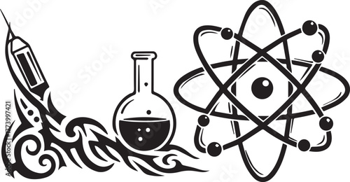 Stylized science icons with tribal flourish for edgy tech concep