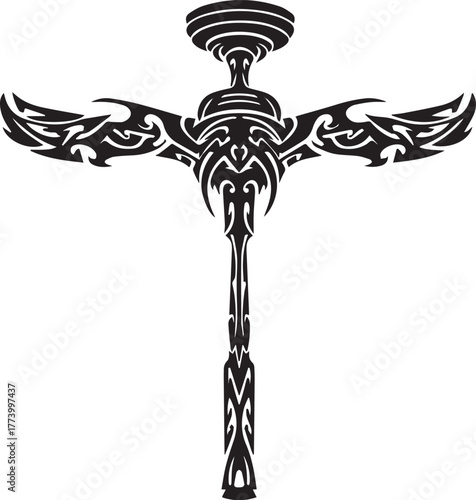 Abstract tribal inspired silhouette resembling a stylized ceilin