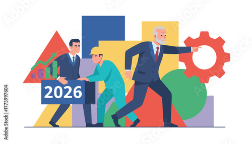 Business leaders and workers collaborate on strategic growth for 2026