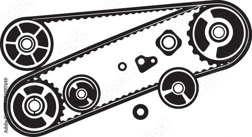 Schematic illustration of an engine's timing belt and pulleys sy