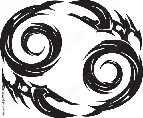 Stylized black zodiac sign Cancer glyph, tribal art astrological