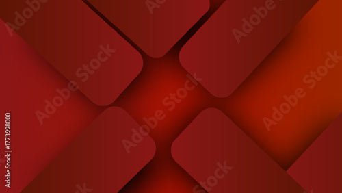 Abstract geometric pattern with overlapping rounded rectangular shapes in shades of red and maroon, creating a dynamic background design with subtle gradients and dimensional depth