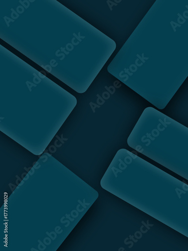 Teal geometric pattern with overlapping rectangular shapes and soft shadows creating a dynamic abstract background for modern design projects