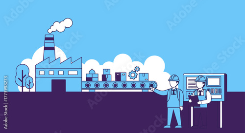 Factory production line management Engineers overseeing manufacturing and logistics process