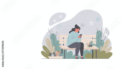 Sad woman reads bad news on her smartphone outdoors feeling lonely and distressed in winter