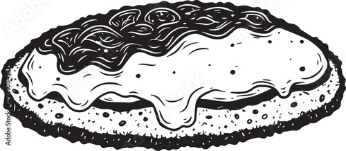 Artistic monochrome illustration of chicken parmesan dish detail