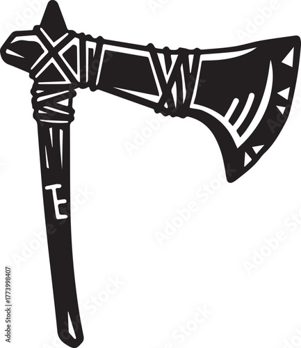 Vintage black and white illustration of a handcrafted Native Ame