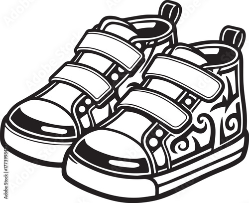 Stylized Toddler Shoes Graphic Icon with Tribal Tattoo Details a