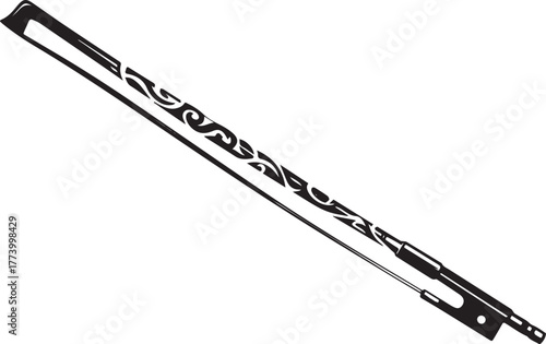 Monochrome vector illustration of a violin bow featuring tribal