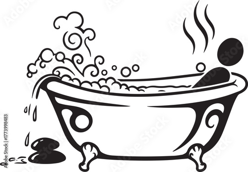 Elegant Bathtub Scene with Bubbles and Steaming Silhouette for R