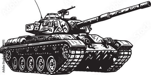 Stylized Battle Tank Illustration: Tribal Tattoo Art Military Ma