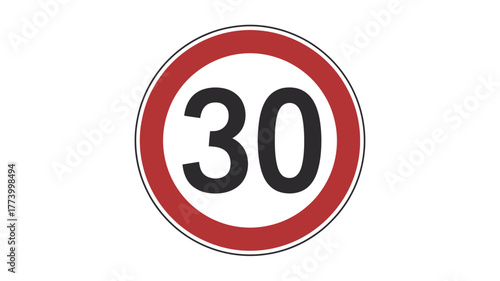 Thirty speed limit sign red and white circle vector illustration for traffic and safety regulations