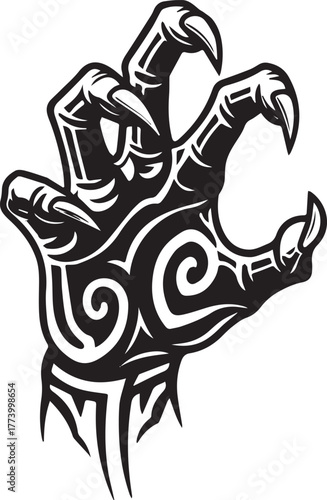 Stylized predatory claw with tribal tattoo aesthetic illustratio