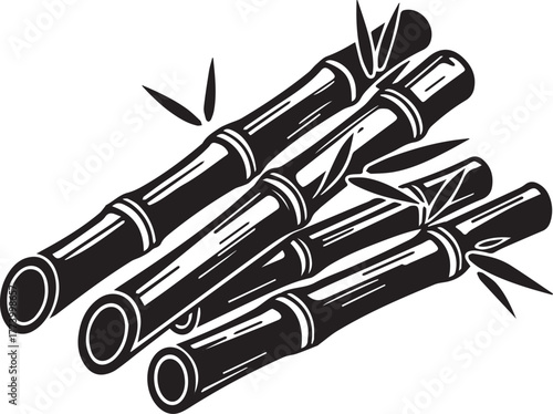 Monochrome bamboo stalks illustration in a tribal-inspired desig