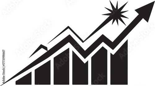 Stylized Data Growth Icon with Ascending Arrow and a star symbol
