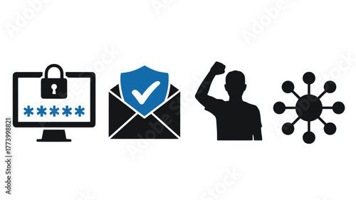 Set of security and protest icons simple flat vector design element for web and mobile apps isolated on white background