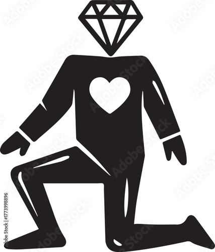 Stylized icon depicting a figure with a diamond head proposing l
