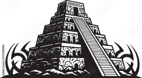 Mystical Ancient Ruin with Tribal Adornments: A Bold Graphic Dep