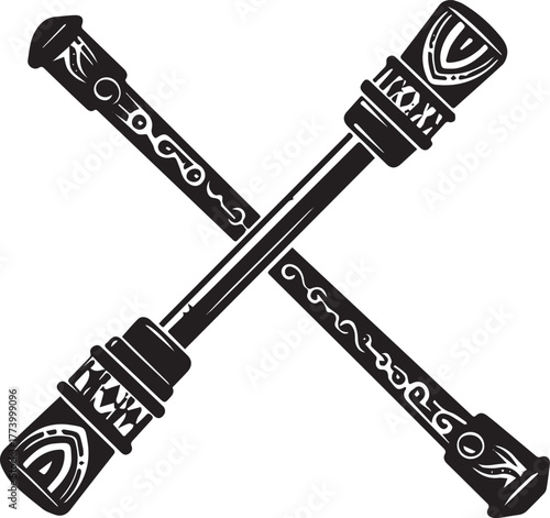 Crossing Flutes Artistic Illustration Displaying Intricate Ethni