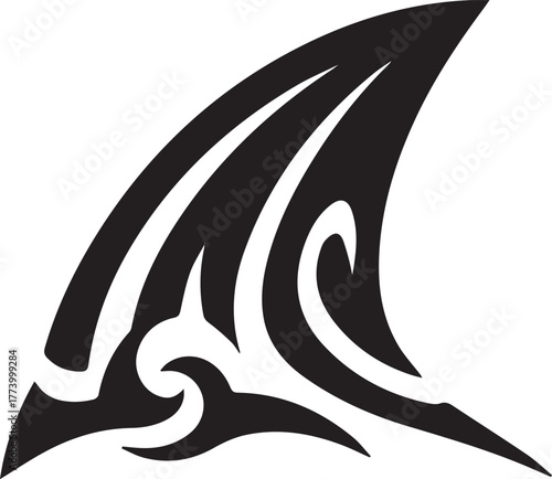 Stylized shark fin emblem representing marine life in tribal tat
