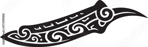 Ornate knife blade design, black silhouette with tribal tattoo e