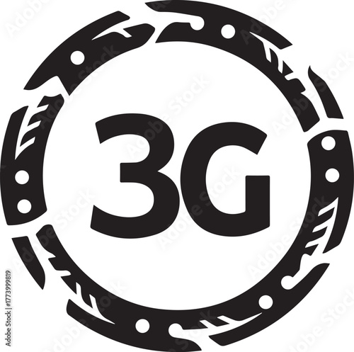 Stylized 3G Network Icon with Tribal Inspired Design Elements Ci