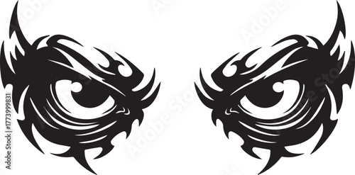 Stylized Tribal Eye Duo: Intricate Tattoo Artistry in Black and