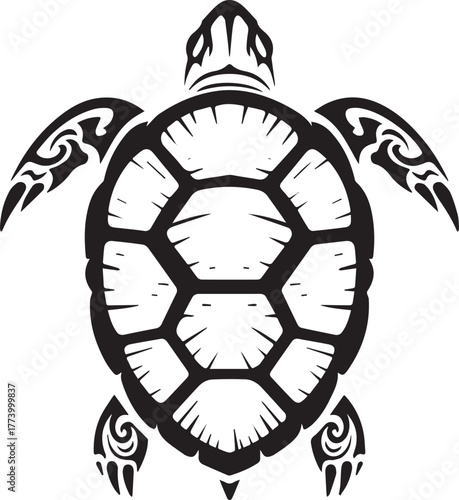 Stylized sea turtle illustration with tribal tattoo patterns des