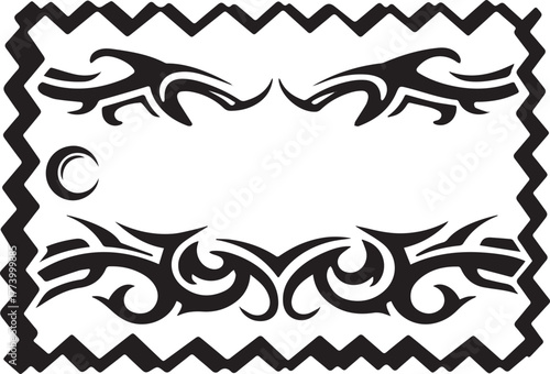 Symmetrical tribal inspired frame with zigzag border and moon de