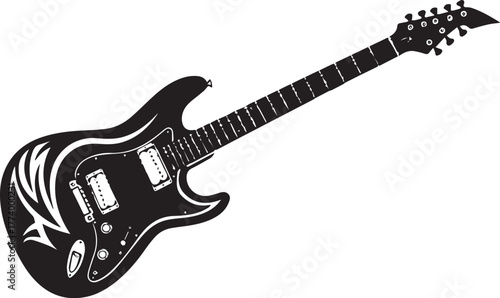 Electric guitar vector illustration featuring tribal-inspired ae