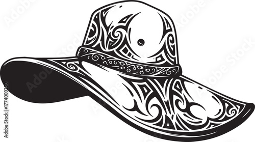 Intricate tribal design adorning a stylish wide-brimmed sun hat