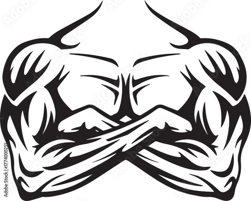 Stylized tribal vector of arms crossed, showcasing muscle and st