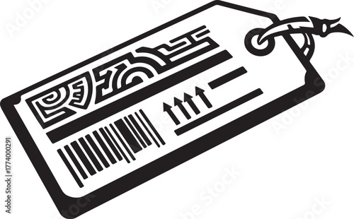 Tribal themed shipping label design with unique glyph and barcod